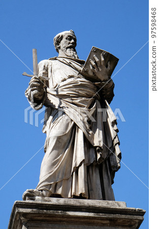 Statue of Apostle saint Paul on the Ponte Sant Angelo in Rome, Italy 97598468
