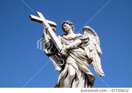 Statue of Angel with the Cross by Ercole Ferrata, Ponte Sant Angelo in Rome, Italy Statue of Angel with the Cross by Ercole Ferrata, Ponte Sant Angelo in Rome, Italy 97598632