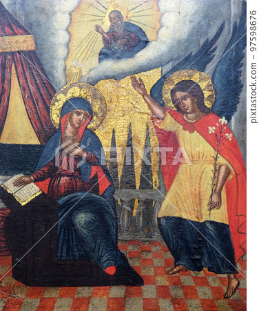 Annunciation, Italo Cretan School, 16th century, convent of the Friars Minor in Dubrovnik Annunciation, Italo Cretan School, 16th century, convent of the Friars Minor in Dubrovnik 97598676