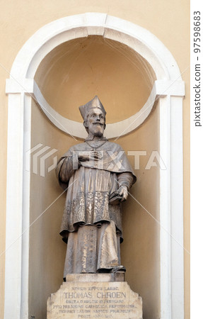 Tomaz Hren, bishop of Ljubljana on the facade of St Nicholas Cathedral in Ljubljana, Slovenia Tomaz Hren, bishop of Ljubljana on the facade of St Nicholas Cathedral in Ljubljana, Slovenia 97598683
