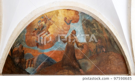 The frescoes with scenes from the life of St. Francis of Assisi, cloister of the Franciscan monastery of the Friars Minor in Dubrovnik, Croatia The frescoes with scenes from the life of St. Francis of Assisi, cloister of the Franciscan monastery of the Friars Minor in Dubrovnik, Croatia 97598685