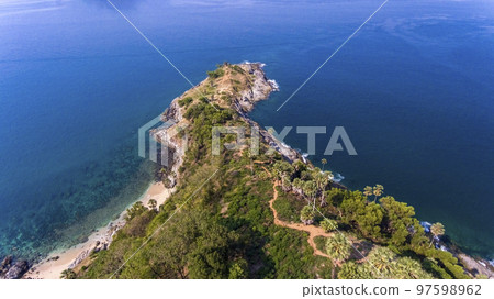 Promthep Cape is one of the most photographed locations in Phuket. Phromthep cape viewpoint at blue sea sky in Phuket, Thailand. Promthep Cape is one of the most photographed locations in Phuket. Phromthep cape viewpoint at blue sea sky in Phuket, Thailand. 97598962