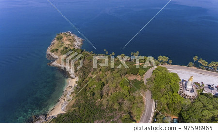 Promthep Cape is one of the most photographed locations in Phuket. Phromthep cape viewpoint at blue sea sky in Phuket, Thailand. Promthep Cape is one of the most photographed locations in Phuket. Phromthep cape viewpoint at blue sea sky in Phuket, Thailand. 97598965