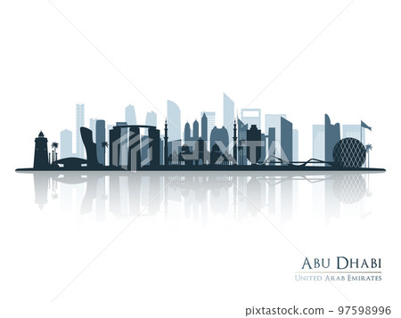 Abu Dhabi skyline silhouette with reflection. Abu Dhabi skyline silhouette with reflection. 97598996
