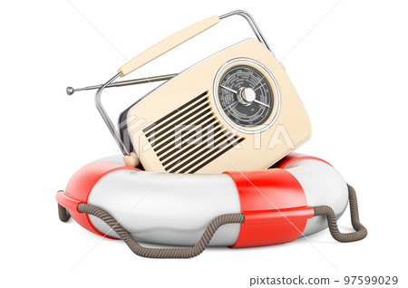 Retro receiver, radio with lifebelt, 3D rendering 97599029
