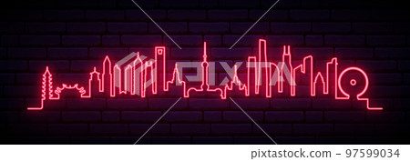 Red neon skyline of Shanghai.  97599034