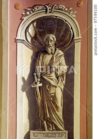 Saint Paul the Apostle, fresco in the church of the Saint Peter in Ivanic Grad, Croatia 97599100