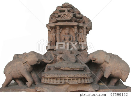 Jina attended by elephants, from 11th century found in Madhya Pradesh now exposed in the Indian Museum in Kolkata Jina attended by elephants, from 11th century found in Madhya Pradesh now exposed in the Indian Museum in Kolkata 97599132