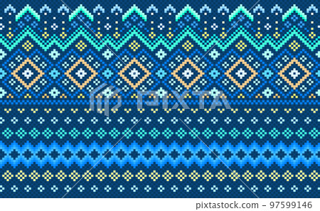 Geometric ethnic pattern, Vector embroidery ethnic background, Pixel diagonal ornate style 97599146