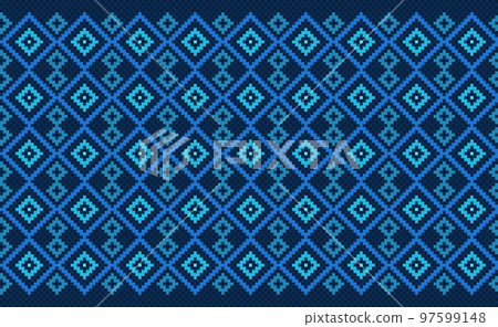 Geometric ethnic pattern, Vector embroidery ornamental background, Pixel cross stitch tribal style Geometric ethnic pattern, Vector embroidery ornamental background, Pixel cross stitch tribal style 97599148
