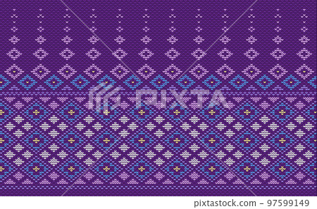 Knitted ethnic pattern, Vector cross stitch knitting background, Embroidery decorative square style 97599149