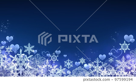 美麗的雪花和心藍色背景材料 97599194