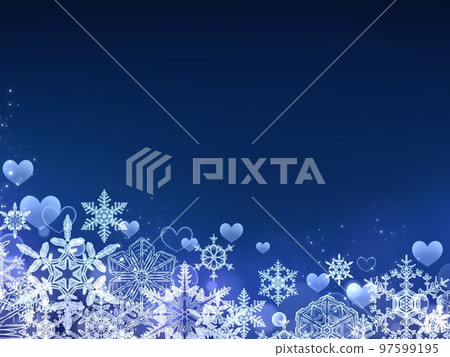 美麗的雪花和心藍色背景材料 97599195