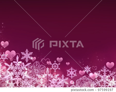 美麗的雪花和心紅色背景材料 97599197