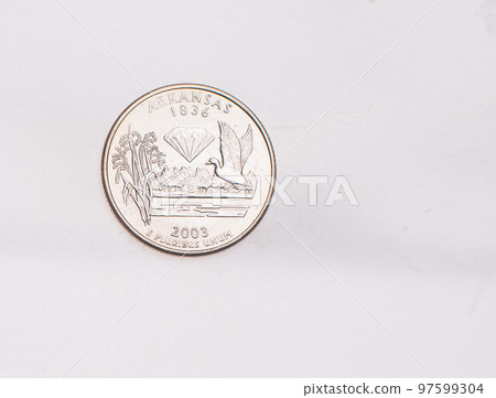 Coins of USA. Commonwealth statue in Harrisburg, Pennsylvania, depicted on the US Pennsylvania quarter (1999). Coins of USA. Commonwealth statue in Harrisburg, Pennsylvania, depicted on the US Pennsylvania quarter (1999). 97599304