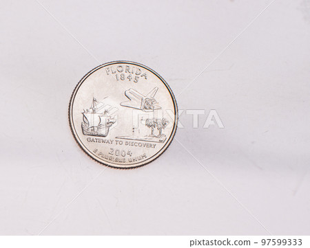 Coins of USA. Commonwealth statue in Harrisburg, Pennsylvania, depicted on the US Pennsylvania quarter (1999). Coins of USA. Commonwealth statue in Harrisburg, Pennsylvania, depicted on the US Pennsylvania quarter (1999). 97599333