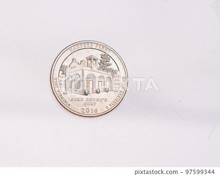 US Dollar coins President series $1 golden colored. The United States Mint honors our nation's presidents. Overhead flat lay US Dollar coins President series $1 golden colored. The United States Mint honors our nation's presidents. Overhead flat lay 97599344