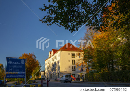 德國、新天鵝堡、小鎮，黃昏，ドイツ、ノイシュヴァンシュタイン城、小さな町、夕暮れ、Germany, 97599462