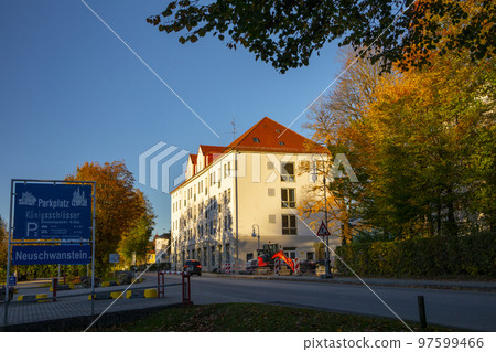 德國、新天鵝堡、小鎮，黃昏，ドイツ、ノイシュヴァンシュタイン城、小さな町、夕暮れ、Germany, 97599466