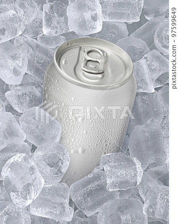 Can of cold beverage, ice cubea of juicy. Summer refreshing drink 97599649