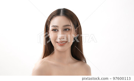 Beauty concept of 4k Resolution. Asian women have confidence in their own skin on a white background. 97600113
