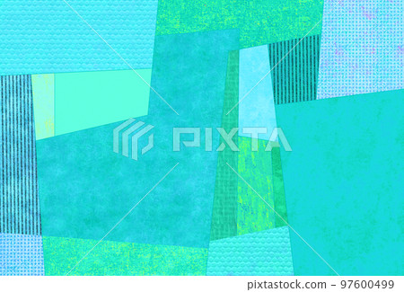 Angular collage-like color plane composition of emerald green and light blue variations 97600499