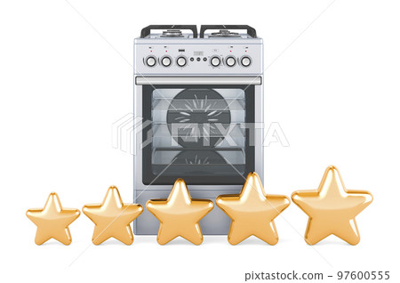 Customer rating of kitchen stove, concept. 3D rendering Customer rating of kitchen stove, concept. 3D rendering 97600555