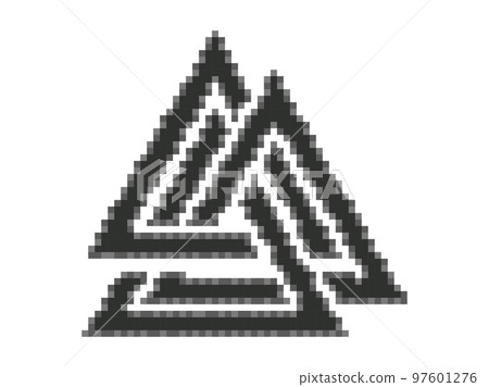 Valknut is a nordic symbol in pixel art style. Pixelated Valknut. Weaving three worlds. Style of 8-bit retro games from the 80s and 90s. Design for app, banner and poster. Vector illustration Valknut is a nordic symbol in pixel art style. Pixelated Valknut. Weaving three worlds. Style of 8-bit retro games from the 80s and 90s. Design for app, banner and poster. Vector illustration 97601276