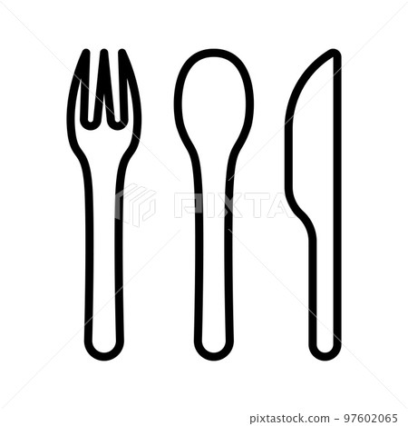 Cutlery, disposable fork, spoon and knife isolated on white background. Cutlery, disposable fork, spoon and knife isolated on white background. 97602065