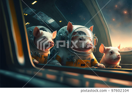 astonaut pigs in space illustration generative ai 97602104