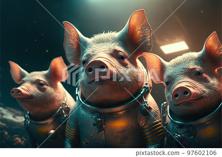 astonaut pigs in space illustration generative ai 97602106