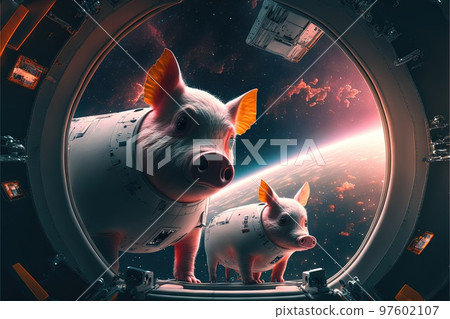 astonaut pigs in space illustration generative ai astonaut pigs in space illustration generative ai 97602107