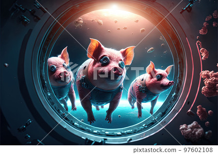 astonaut pigs in space illustration generative ai 97602108