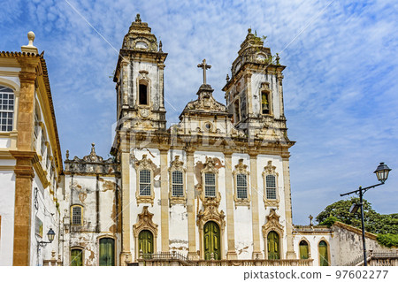 Facade of an old baroque church deteriorated by time in Pelourinho Facade of an old baroque church deteriorated by time in Pelourinho 97602277