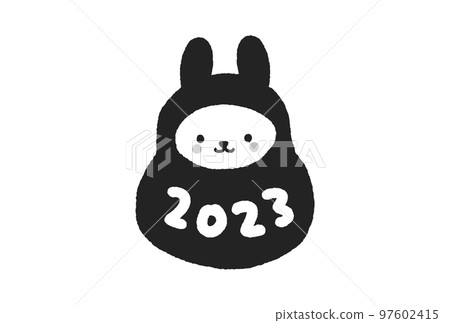 Cute rabbit wearing Fukudaruma's costume and 2023 characters-2023 / Year of the Rabbit New Year's card material 97602415