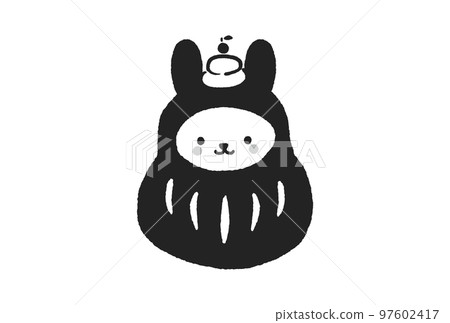 A cute rabbit wearing a Fukudaruma costume with a mirror rice cake-2023 / New Year's card material for the Year of the Rabbit 97602417