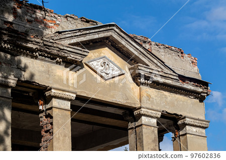 Stalinist architecture facade of old building Stalinist architecture facade of old building 97602836