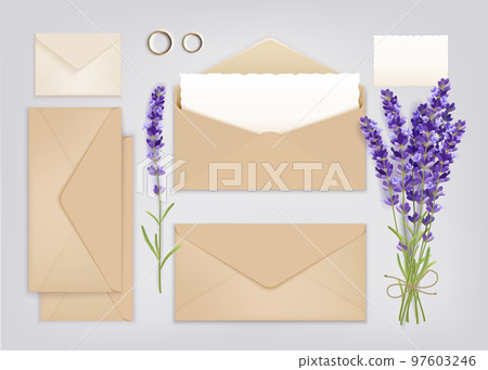 Wedding Envelopes Realistic Composition 97603246