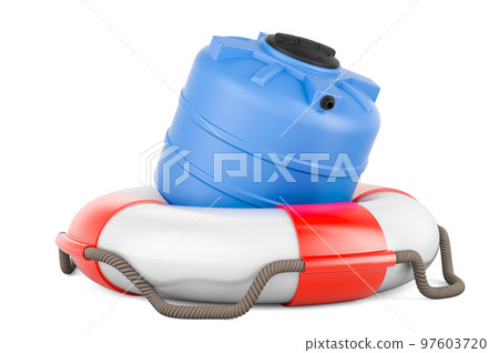 Water tank with lifebelt, 3D rendering Water tank with lifebelt, 3D rendering 97603720