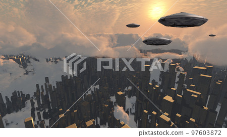 Spacecrafts over city 97603872