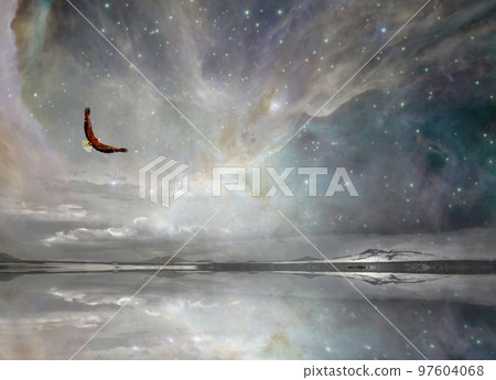 Eagle in Surreal Night Sky 97604068