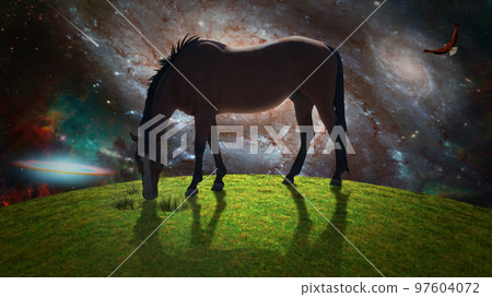 Horse in surreal landscape Horse in surreal landscape 97604072