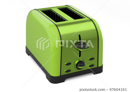 Stainless steel toaster for making toast bread on a white background. 97604161