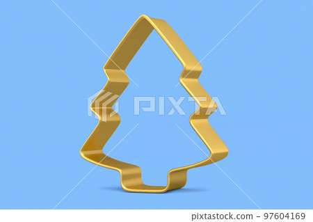 Metal cookie cutters for homemade Christmas biscuit on a blue background. Metal cookie cutters for homemade Christmas biscuit on a blue background. 97604169