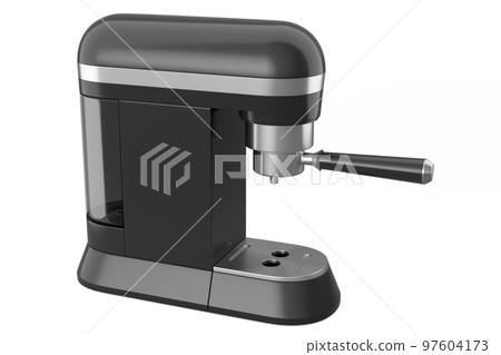 Espresso coffee machine with a horn on white background. 97604173