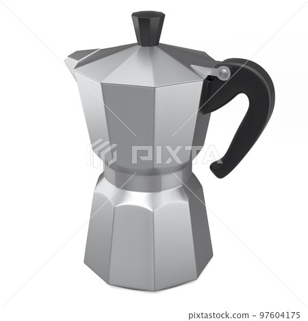 Italian geyser coffee maker a la moka on white background. 97604175