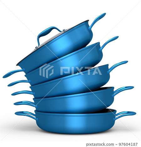 Set of stainless steel stewpot and chrome plated cookware on white background Set of stainless steel stewpot and chrome plated cookware on white background 97604187