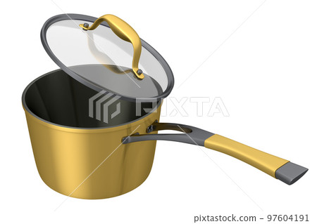 Stainless steel stewpot and chrome plated aluminum cookware on white background Stainless steel stewpot and chrome plated aluminum cookware on white background 97604191