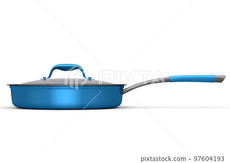 Frying pan with glass lid on white background, non-stick kitchen utensils Frying pan with glass lid on white background, non-stick kitchen utensils 97604193