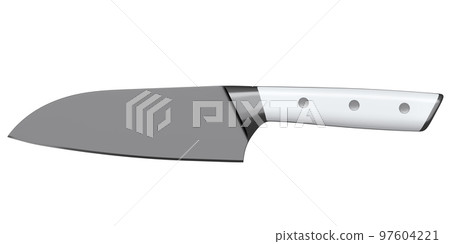 Chef's kitchen knife with a wooden handle isolated on white background. 97604221